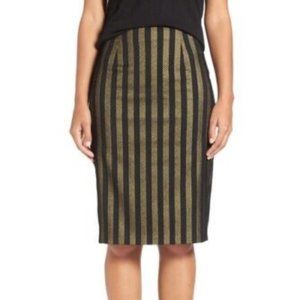 NWOT Halogen Textured Pencil Skirt HA326632MI Gold / Black Stripes Sz 2